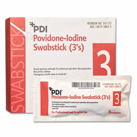 Pdi Impregnated Swabstick 10% Strength Povidone-Iodine Individual Packet NonSterile, 250PK S41125